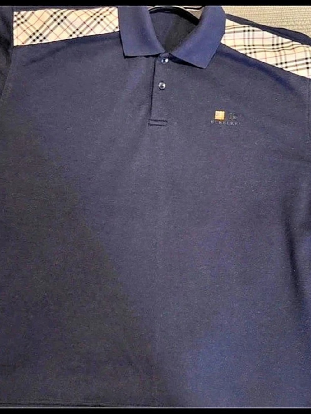Burberry Men's Blue Plaid Trim Polo